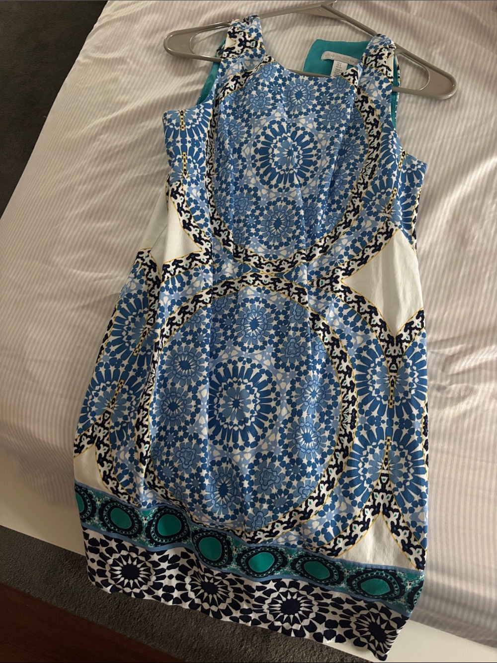 London Times Blue and White Medallion Print Midi Dress